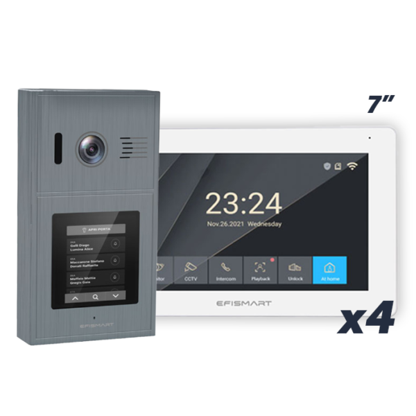 KIT POE 4x Monitores 7'' WIFI + Posto Externo 4.3'' Digital