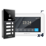 KIT POE 4x Monitores 7'' WIFI Tuya + Posto Externo POE C/Visão Noturna e Leitor Cartão IC 4 Botões