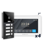 KIT POE 4x Monitores 7'' WIFI Tuya + Posto Externo POE C/Visão Noturna e Leitor Cartão IC 4 Botões