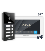 KIT POE 4x Monitores 10'' WIFI Tuya + Posto Externo C/Visão Noturna e Leitor Cartão IC 4 Botões