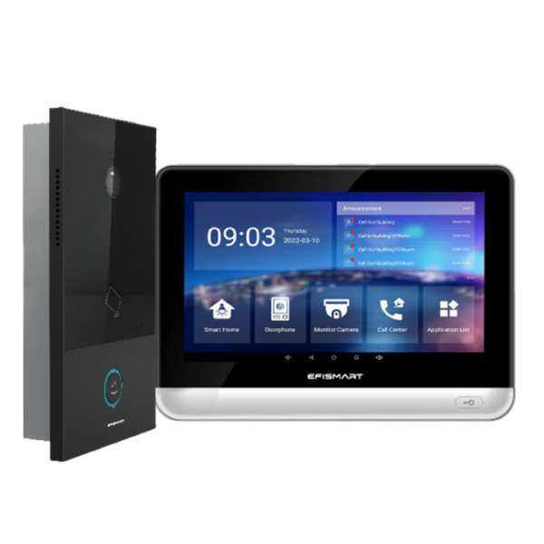 KIT POE Monitor 7" + Posto Externo 2MP 1 Botão Leitor Cartão RFID Cinza