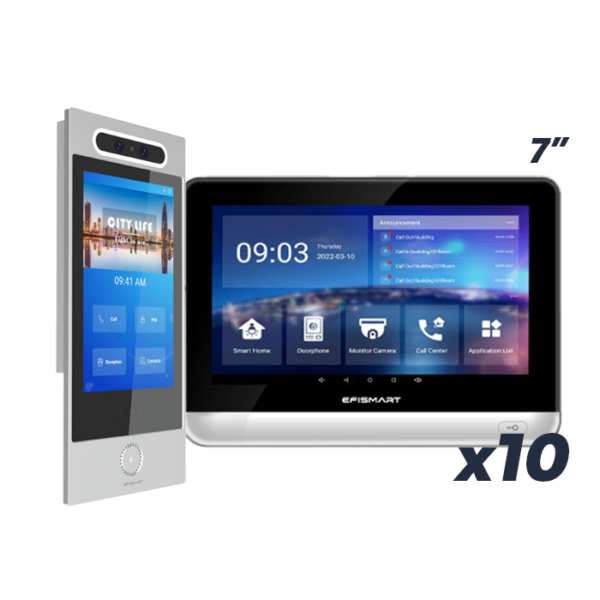 KIT POE 10x Monitores 7"+ Posto Externo 10" Android 2MP C/Reconhecimento Facial