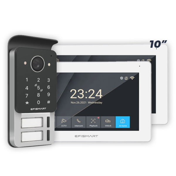 KIT 2 Fios 2x Monitores 10" WIFI + Posto Externo 2MP C/Teclado / Cartão RFID 2 Botões