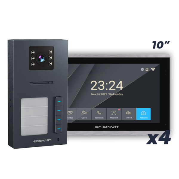 KIT 2 Fios 4x Monitores 10.1" WIFI + Posto Externo 4 Botões