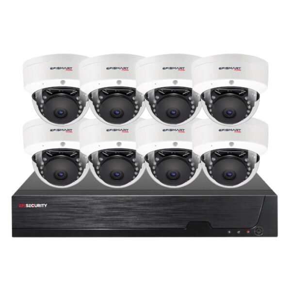 Sistema CCTV POE - 8x Câmara Dome 5MP - Anti Vandalismo + Gravador AHD/IP 8CH 5MP