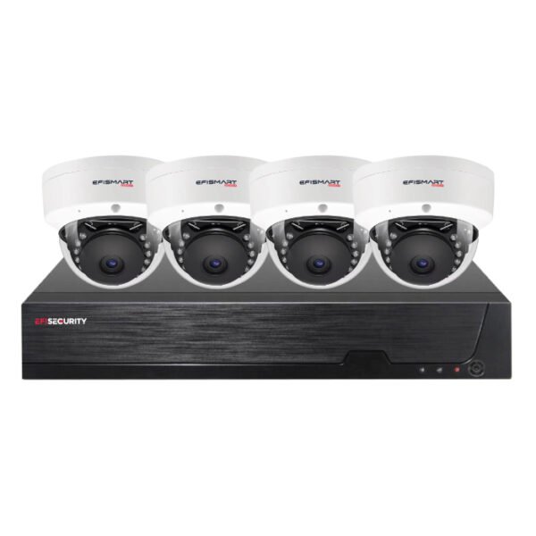 Sistema CCTV POE - 4x Câmara Dome 5MP C/Visão Nocturna/X-Vision + Gravador POE 4CH + IP 10CH 4K