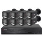 Sistema CCTV POE – 8x Câmara Bullet 4K C/Visão Nocturna AI/Rec. Facial + Gravador 8CH 4K | XMEye PRO | Preto