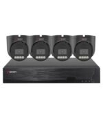 Sistema CCTV POE - 4x Câmara Dome 5MP C/Detecão AI/Visão Nocturna + Gravador POE 4CH/IP 10CH 4K | XMEye PRO | Preto