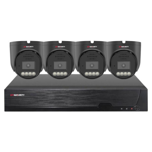 Sistema CCTV POE - 4x Câmara Dome 5MP C/Detecão AI/Visão Nocturna + Gravador POE 4CH/IP 10CH 4K | XMEye PRO | Preto
