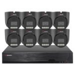 Sistema CCTV POE - 8x Câmara Dome 5MP C/Detecão AI/Visão Nocturna + Gravador POE 8H 4K | XMEye PRO | Preto