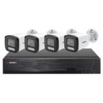 Sistema CCTV POE - 4x Câmara Bullet 4MP C/Visão Nocturna Avançada/Rec. Facial + Gravador POE 4CH/IP 10CH 4K | XMEye PRO