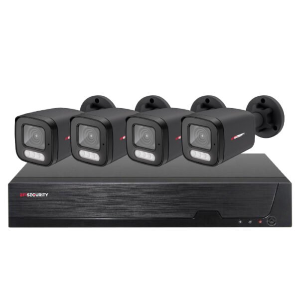 Sistema CCTV POE - 4x Câmara Bullet 5MP C/Visão Nocturna/X-Vision + Gravador POE 4CH/IP 10CH 4K | Tuya | Preto
