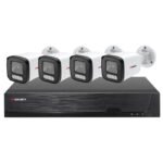 Sistema CCTV POE - 4x Câmara Bullet 5MP C/Visão Nocturna/X-Vision + Gravador POE 4CH/IP 10CH 4K | Tuya