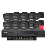 Sistemas CCTV POE - 16x Câmara Bullet 4K C/Sensor AI + Gravador IP 16CH 4K + Switch 16CH | Tuya | Preto