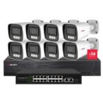 Sistema CCTV POE - 16x Câmara Bullet 5MP C/Sensor AI + Gravador IP 16CH 4K + Switch 16CH | Tuya