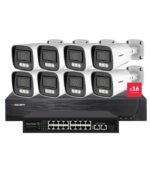 Sistemas CCTV POE - 16x Câmara Bullet 4K C/Sensor AI + Gravador IP 16CH 4K + Switch 16CH | Tuya