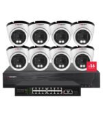 Sistemas CCTV POE - 16x Câmara Dome 4K C/Sensor AI/Visão Noturna + Gravador IP 16CH 4K + Switch 16CH | Tuya